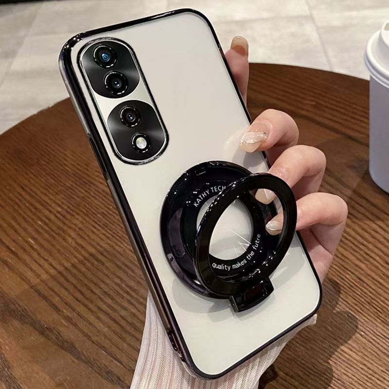 Luxury Magnetic Support Transparent Glitter Powder Phone Case For Honor 70 Pro+ 5G/Honor 70 Pro 5G Fall Prevention Protective Cover