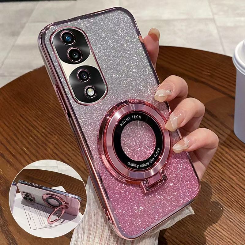 Luxury Magnetic Support Transparent Glitter Powder Phone Case For Honor 70 Pro+ 5G/Honor 70 Pro 5G Fall Prevention Protective Cover