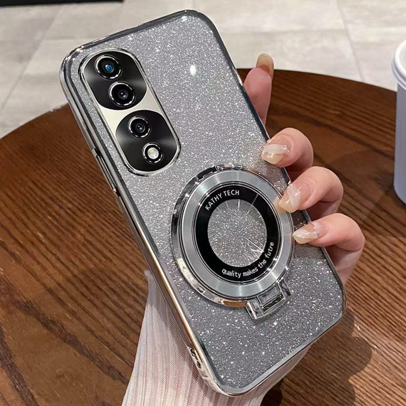 Luxury Magnetic Support Transparent Glitter Powder Phone Case For Honor 70 Pro+ 5G/Honor 70 Pro 5G Fall Prevention Protective Cover