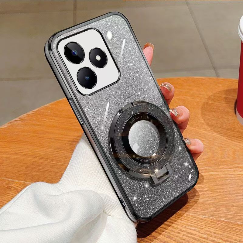 Luxury Magnetic Support Transparent Glitter Powder Phone Case For OPPO Realme Note 50 / Realme C53 / Realme C51/ Realme Narzo N53 Fall Prevention Protective Cover