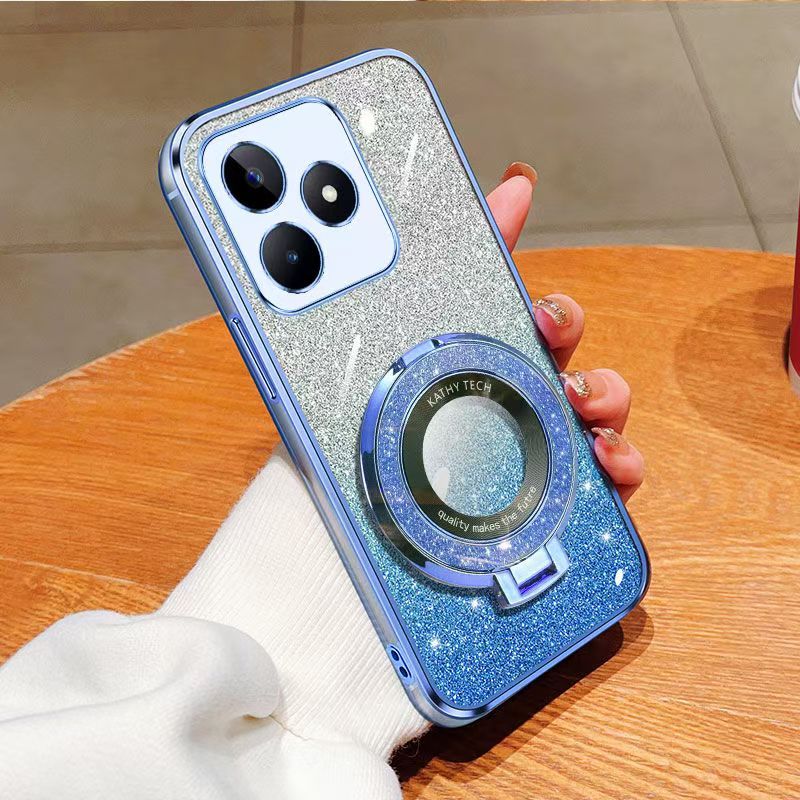 Luxury Magnetic Support Transparent Glitter Powder Phone Case For OPPO Realme Note 50 / Realme C53 / Realme C51/ Realme Narzo N53 Fall Prevention Protective Cover