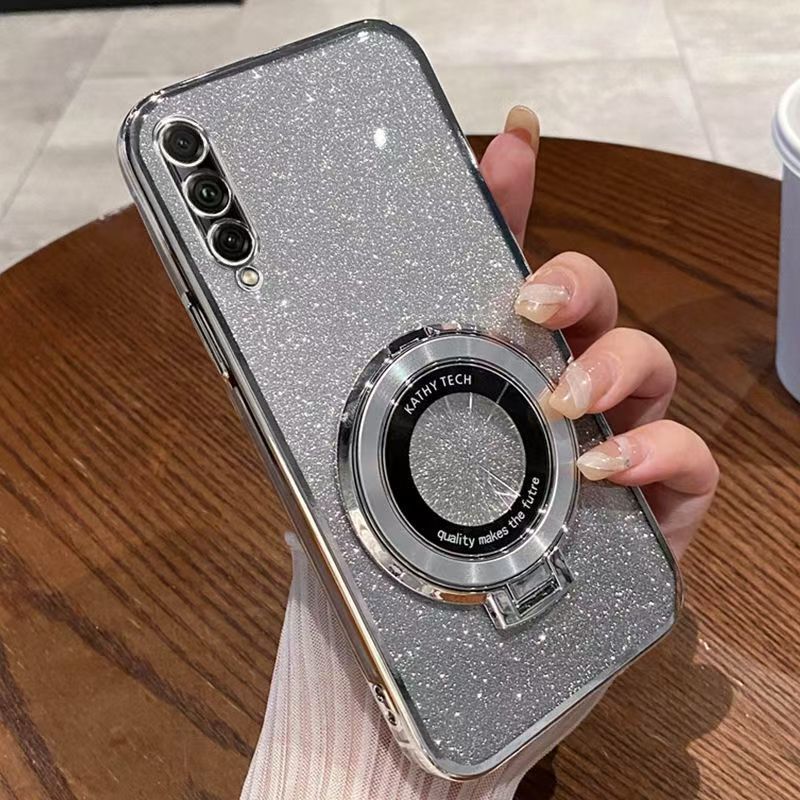 Luxury Magnetic Support Transparent Glitter Powder Phone Case For Huawei Y9s / Honor 9X Pro Fall Prevention Protective Cover