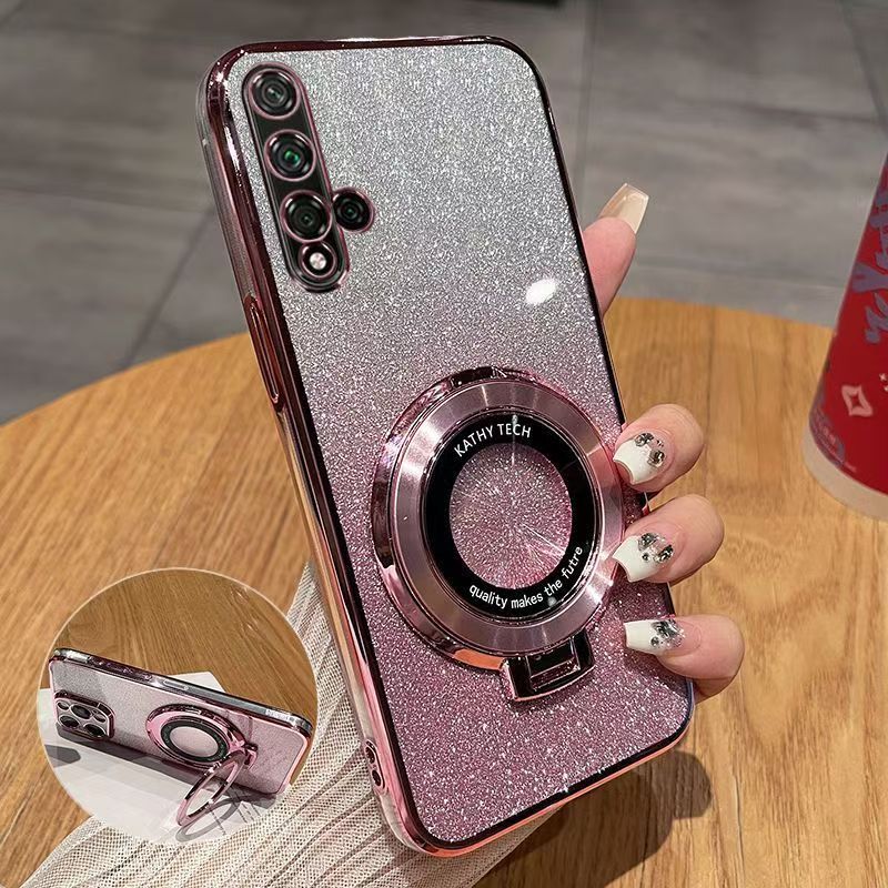 Luxury Magnetic Support Transparent Glitter Powder Phone Case For Huawei Nova 5T / Honor 20/ 20s, Fall Prevention Protective Cover