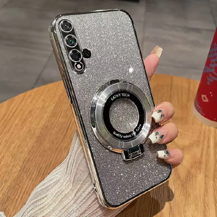Luxury Magnetic Support Transparent Glitter Powder Phone Case For Huawei Nova 5T / Honor 20/ 20s, Fall Prevention Protective Cover