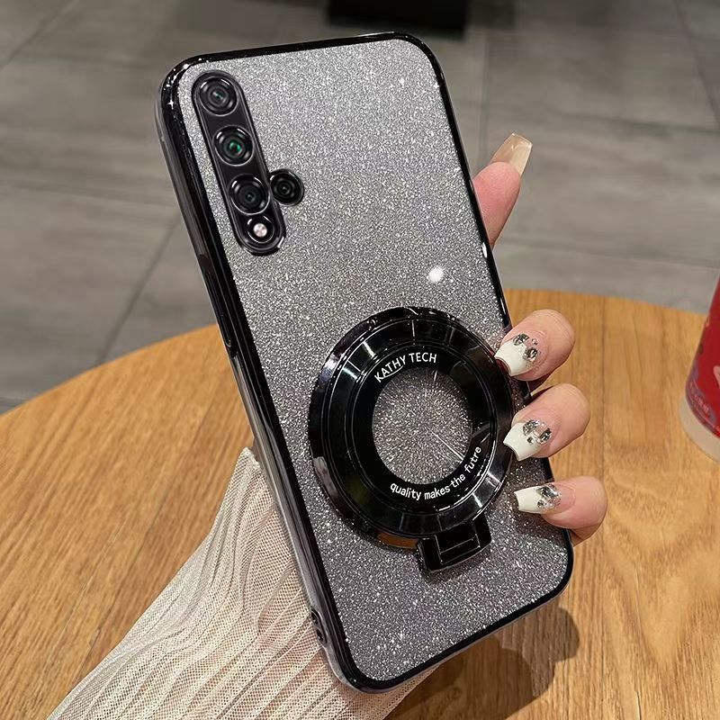 Luxury Magnetic Support Transparent Glitter Powder Phone Case For Huawei Nova 5T / Honor 20/ 20s, Fall Prevention Protective Cover