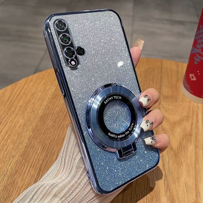 Luxury Magnetic Support Transparent Glitter Powder Phone Case For Huawei Nova 5T / Honor 20/ 20s, Fall Prevention Protective Cover