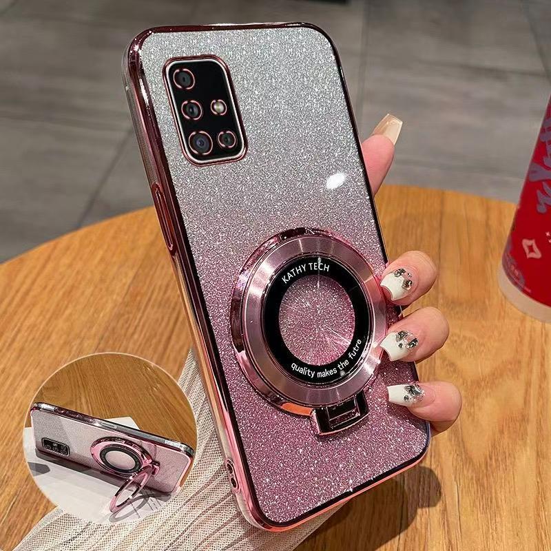 Luxury Magnetic Support Transparent Glitter Powder Phone Case For Samsung Galaxy A71 5G/ SM-A716B, Fall Prevention Protective Cover