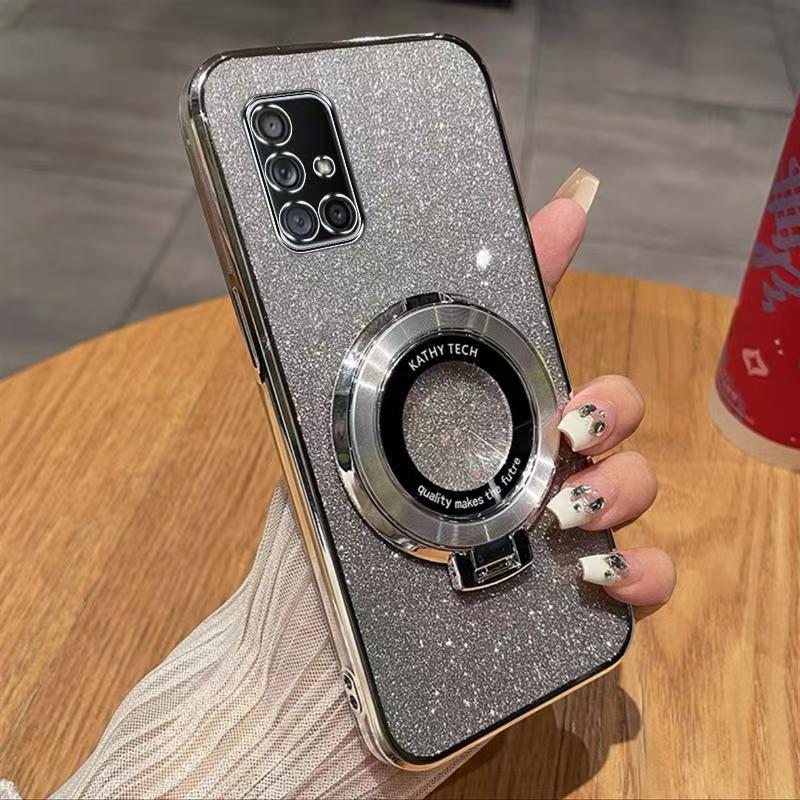 Luxury Magnetic Support Transparent Glitter Powder Phone Case For Samsung Galaxy A71 5G/ SM-A716B, Fall Prevention Protective Cover