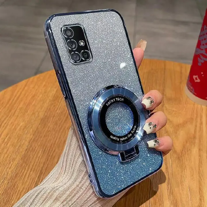 Luxury Magnetic Support Transparent Glitter Powder Phone Case For Samsung Galaxy A71 5G/ SM-A716B, Fall Prevention Protective Cover