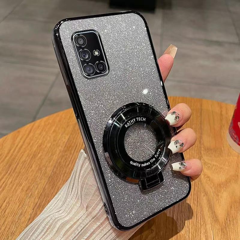 Luxury Magnetic Support Transparent Glitter Powder Phone Case For Samsung Galaxy A71 5G/ SM-A716B, Fall Prevention Protective Cover