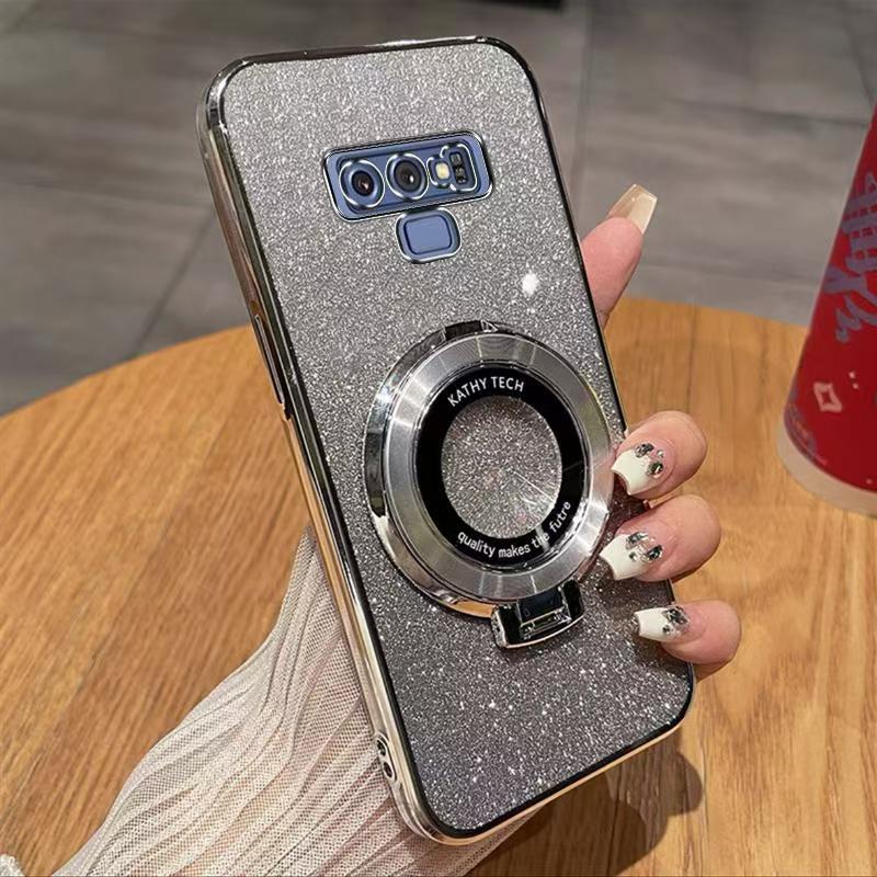 Luxury Magnetic Support Transparent Glitter Powder Phone Case For Samsung Galaxy Note 9, Fall Prevention Protective Cover
