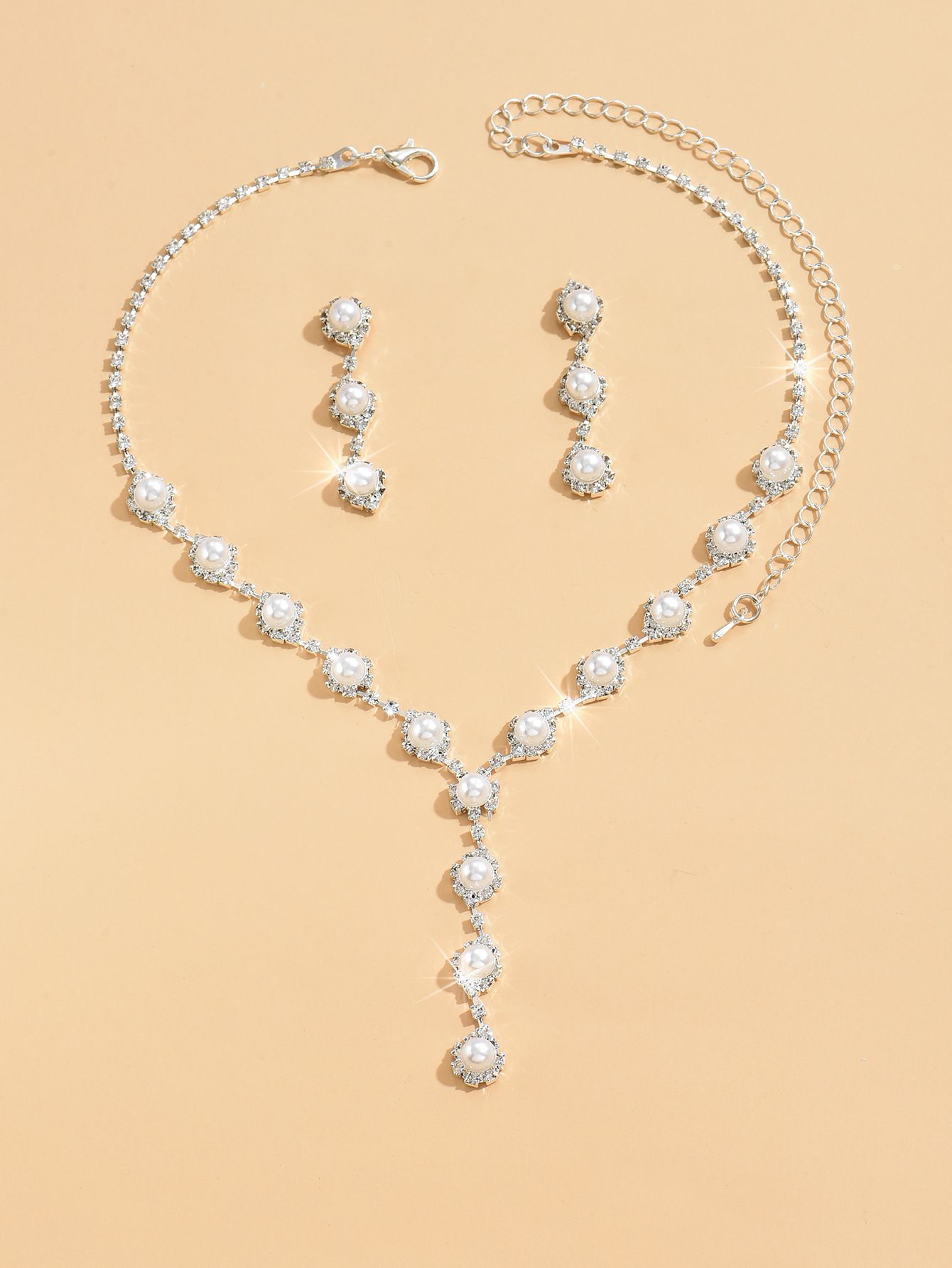 Simple and Fashionable Women's Necklace Pearl Set Rhinestone Bridal Jewelry Set