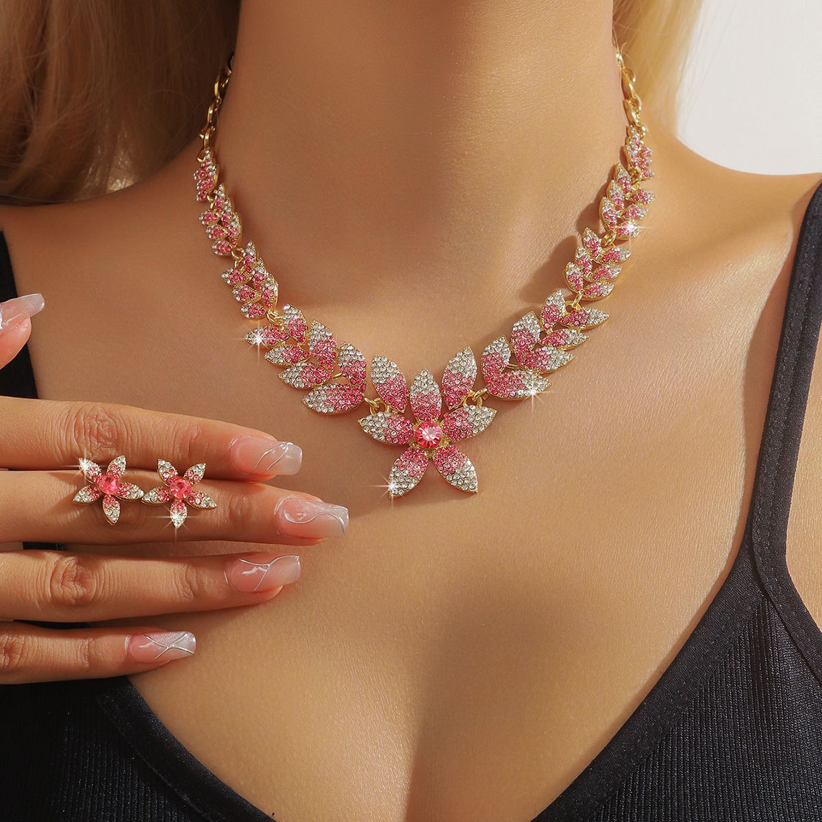 Fashion Full Diamond Necklace Earrings Set Bridal Eedding Dress Dinner Accessories Jewellery