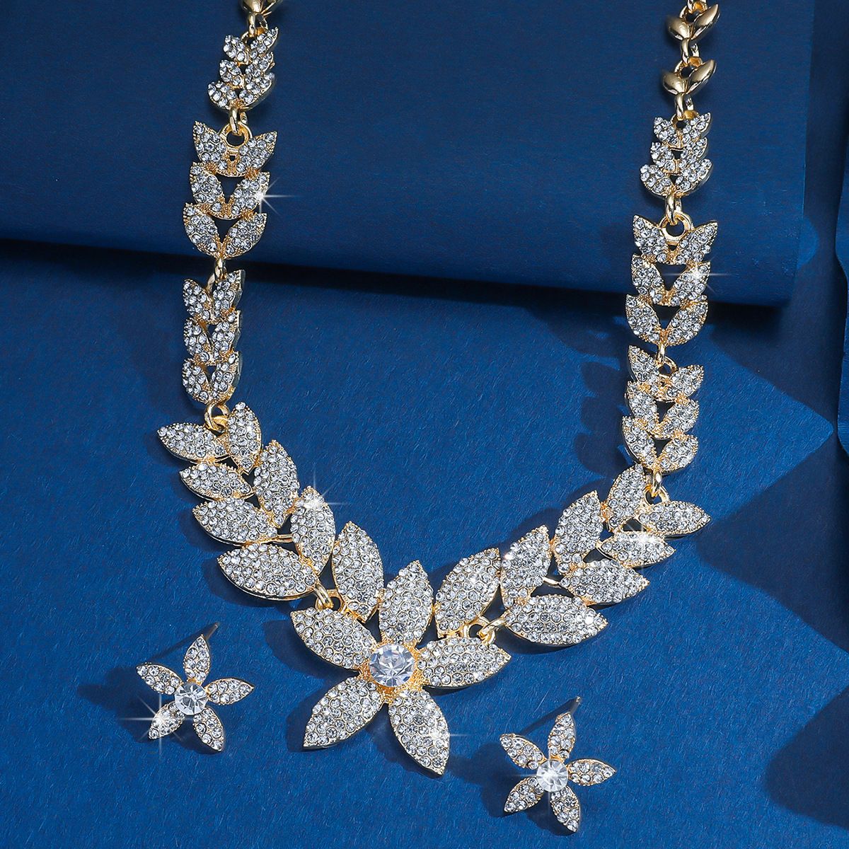 Fashion Full Diamond Necklace Earrings Set Bridal Eedding Dress Dinner Accessories Jewellery
