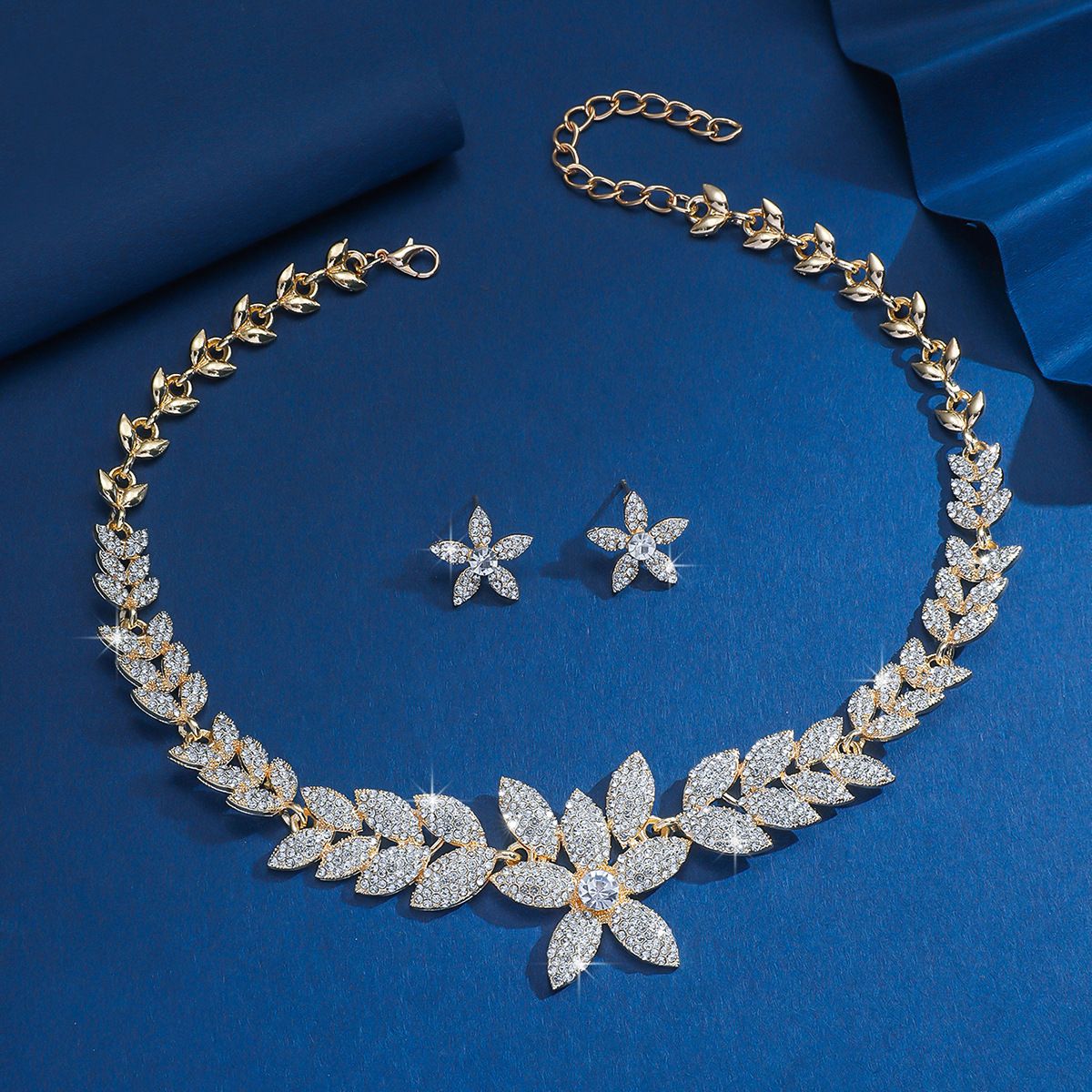 Fashion Full Diamond Necklace Earrings Set Bridal Eedding Dress Dinner Accessories Jewellery