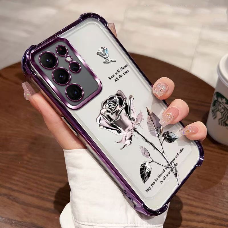 Cover for Samsung Galaxy S24 Ultra Transparent Electroplated Anti Drop Soft Phone Case