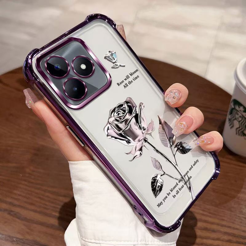 Cover for OPPO Realme C53/ Realme C51 / Realme Note 50 Transparent Electroplated Anti Drop Soft Phone Case