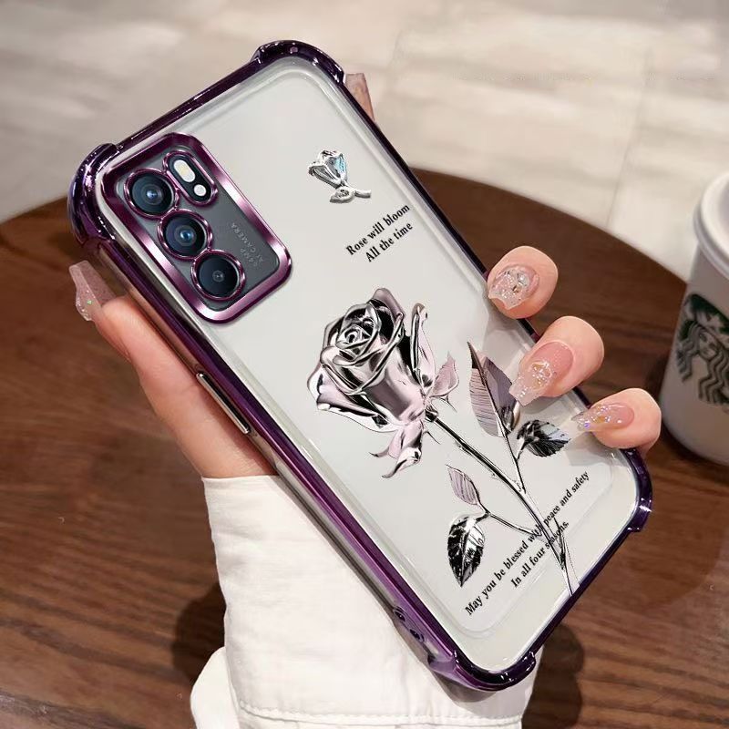 Cover for OPPO Reno 6 5G Transparent Electroplated Fashion Anti Drop Soft Phone Case