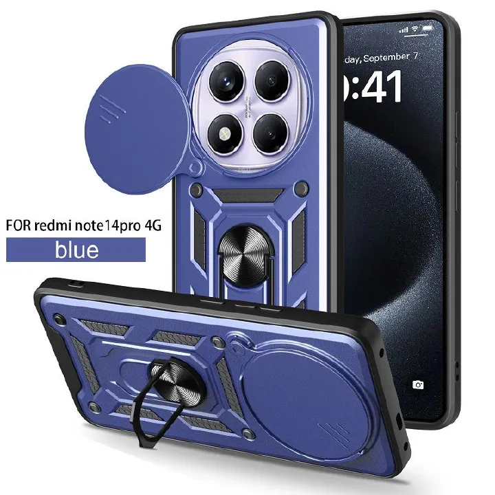 Luxury Flip Over The Camera Lens Cover For Xiaomi Redmi Note 14 Pro 4G vehicle-mounted Magnetic Kickstand Shockproof Bumper Case