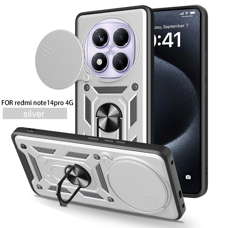 Luxury Flip Over The Camera Lens Cover For Xiaomi Redmi Note 14 Pro 4G vehicle-mounted Magnetic Kickstand Shockproof Bumper Case