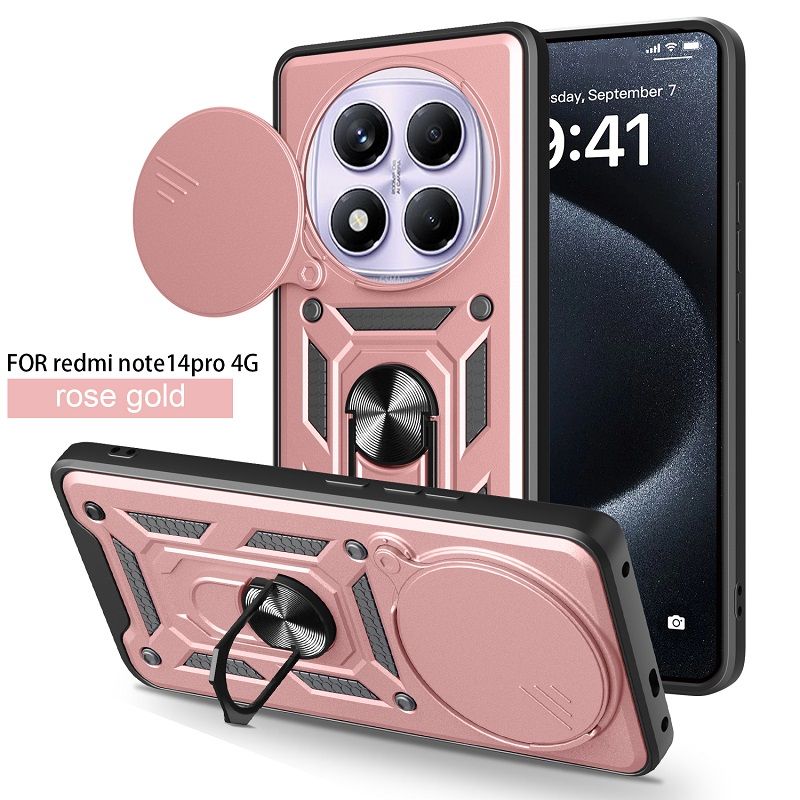 Luxury Flip Over The Camera Lens Cover For Xiaomi Redmi Note 14 Pro 4G vehicle-mounted Magnetic Kickstand Shockproof Bumper Case