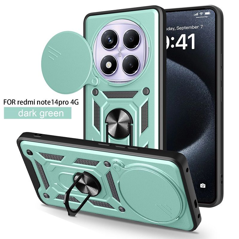 Luxury Flip Over The Camera Lens Cover For Xiaomi Redmi Note 14 Pro 4G vehicle-mounted Magnetic Kickstand Shockproof Bumper Case