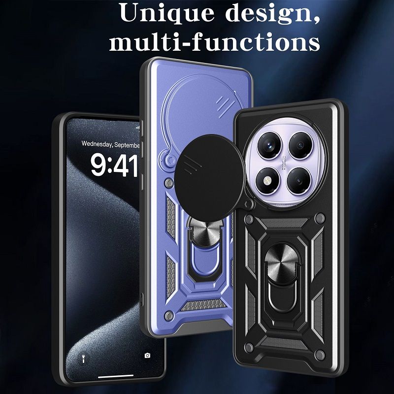Luxury Flip Over The Camera Lens Cover For Xiaomi Redmi Note 14 Pro 4G vehicle-mounted Magnetic Kickstand Shockproof Bumper Case