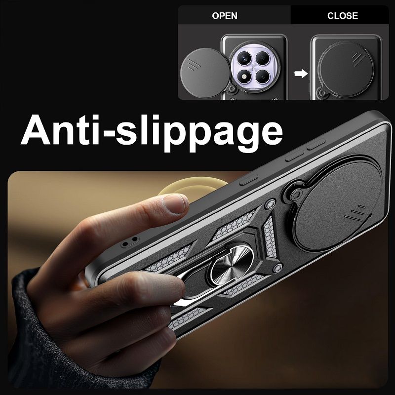 Luxury Flip Over The Camera Lens Cover For Xiaomi Redmi Note 14 Pro 4G vehicle-mounted Magnetic Kickstand Shockproof Bumper Case