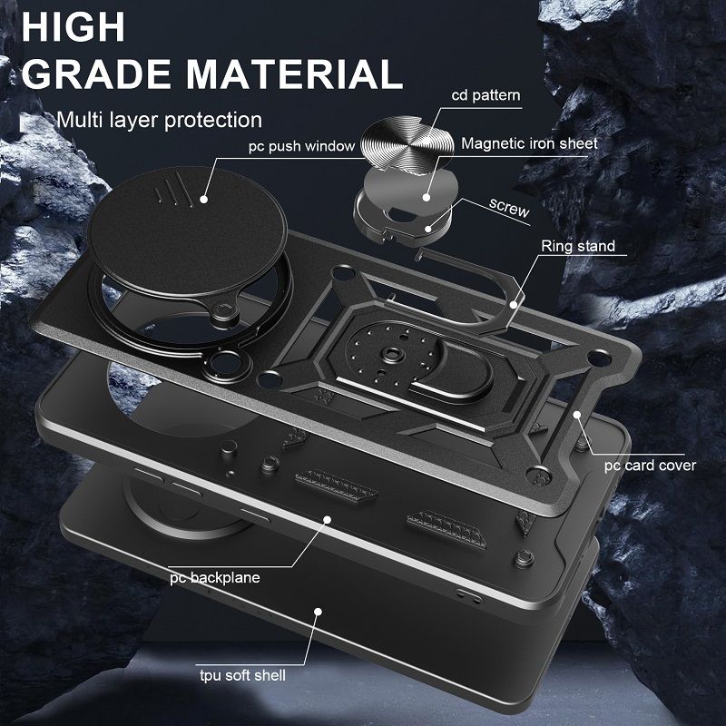 Luxury Flip Over The Camera Lens Cover For Xiaomi Redmi Note 14 Pro 4G vehicle-mounted Magnetic Kickstand Shockproof Bumper Case