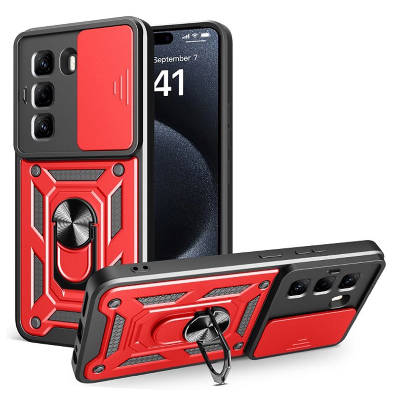 Luxury Slide Camera Lens Case For Infinix Hot 50 Pro+ Plus 4G/ X6880 vehicle-mounted Magnetic Kickstand Bumper Cover