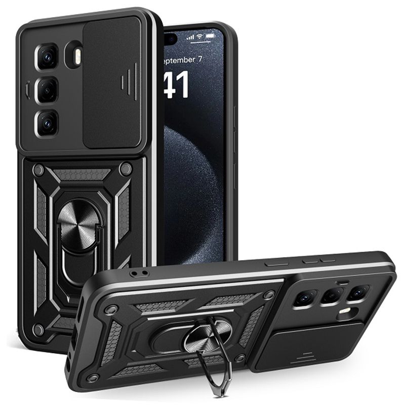 Luxury Slide Camera Lens Case For Infinix Hot 50 Pro+ Plus 4G/ X6880 vehicle-mounted Magnetic Kickstand Bumper Cover