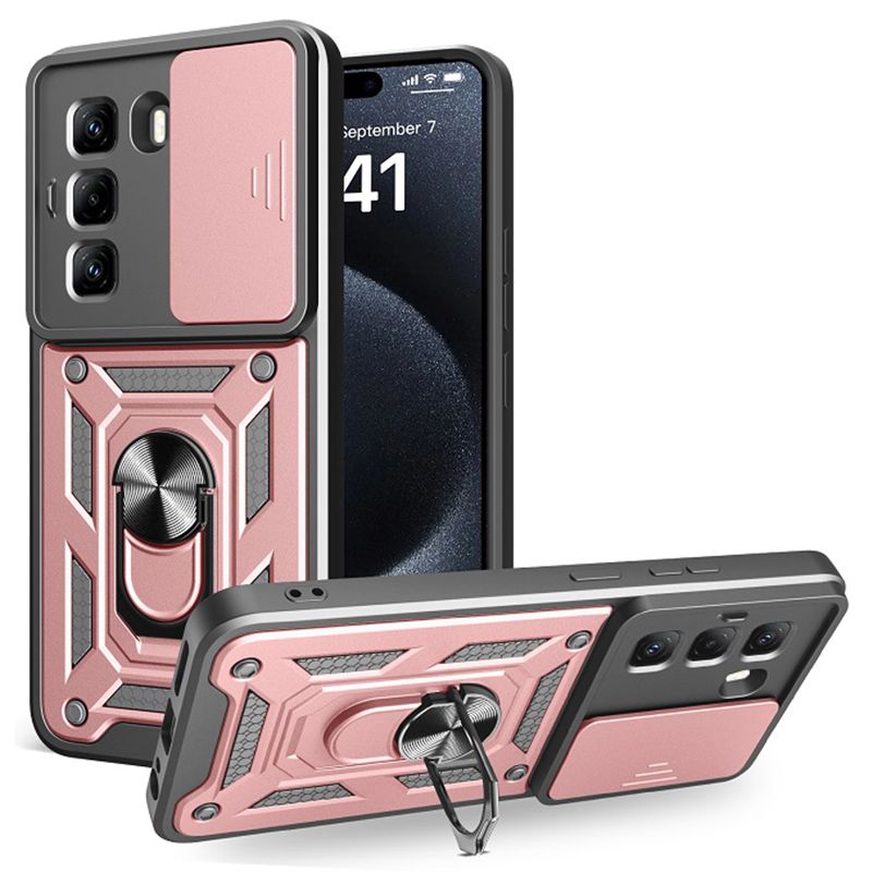 Luxury Slide Camera Lens Case For Infinix Hot 50 Pro+ Plus 4G/ X6880 vehicle-mounted Magnetic Kickstand Bumper Cover