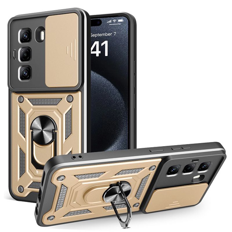 Luxury Slide Camera Lens Case For Infinix Hot 50 Pro+ Plus 4G/ X6880 vehicle-mounted Magnetic Kickstand Bumper Cover