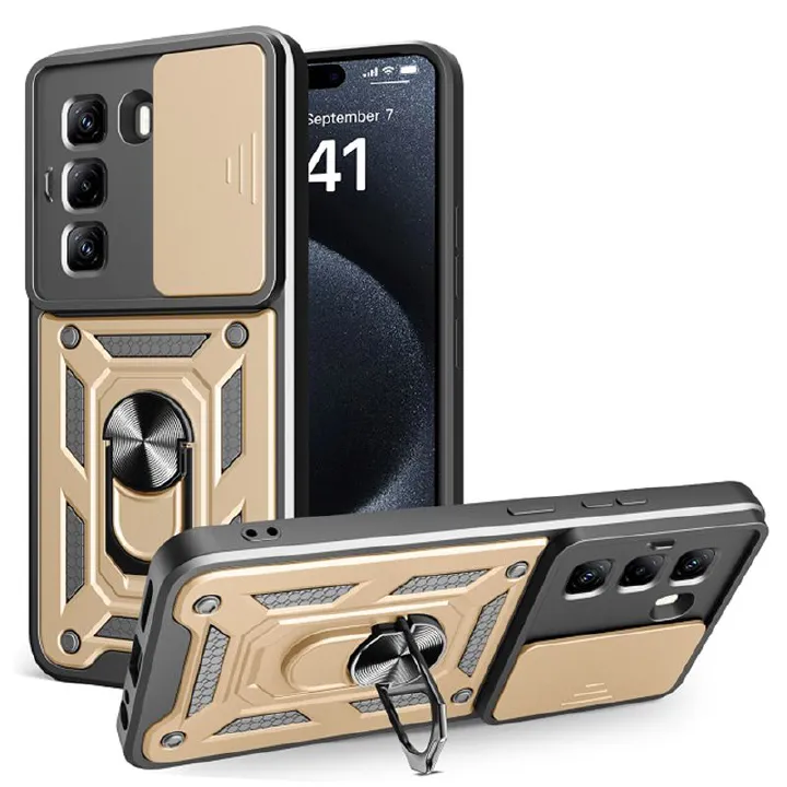 Luxury Slide Camera Lens Case For Infinix Hot 50 Pro+ Plus 4G/ X6880 vehicle-mounted Magnetic Kickstand Bumper Cover