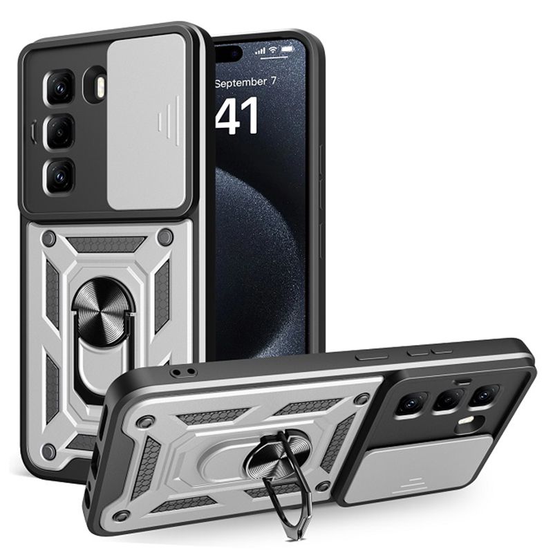 Luxury Slide Camera Lens Case For Infinix Hot 50 Pro+ Plus 4G/ X6880 vehicle-mounted Magnetic Kickstand Bumper Cover