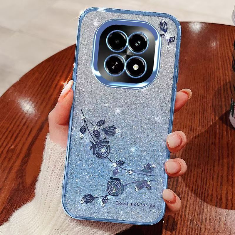 Cover For Xiaomi Redmi Note 14 Pro 14 Pro+ Plus 14 Flash Women's and Girls Pink Flower Transparent Shock Protection Luxury Diamond Shining Soft Phone Case