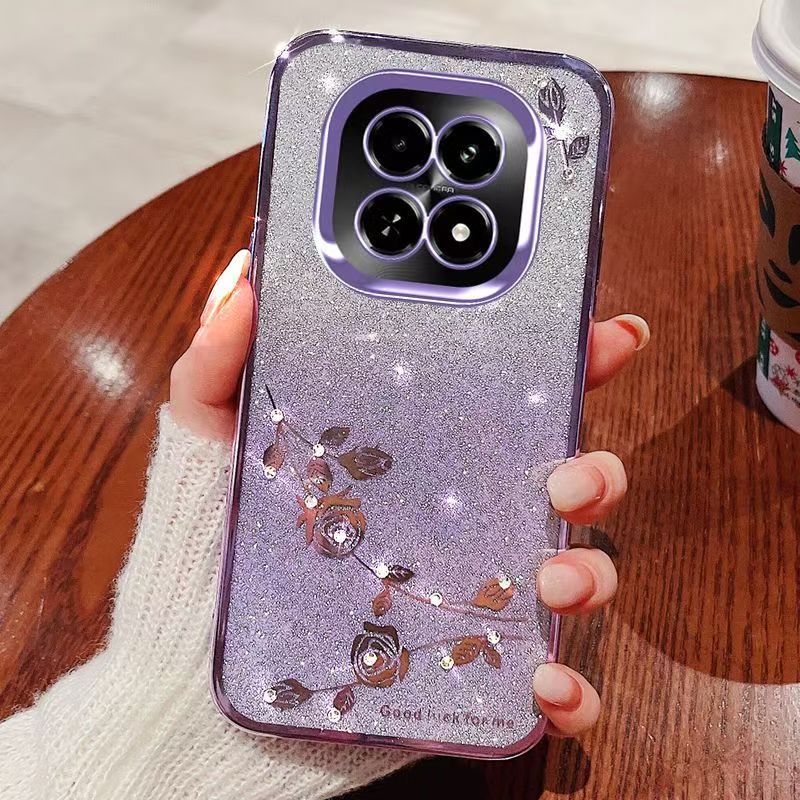 Cover For Xiaomi Redmi Note 14 Pro 14 Pro+ Plus 14 Flash Women's and Girls Pink Flower Transparent Shock Protection Luxury Diamond Shining Soft Phone Case