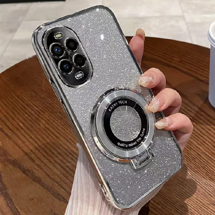 Luxury Transparent Glitter Powder Protective Cover For Huawei Nova 13 Pro Magnetic Support Phone Case
