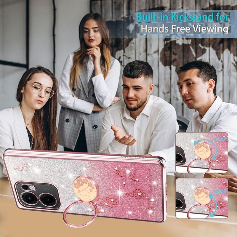 Cover for OPPO Reno 13F/ Reno 13 F Phone Case Women And Girls, Luxurious Electroplated Shiny Flower Shockproof Phone Case With Ring Frame