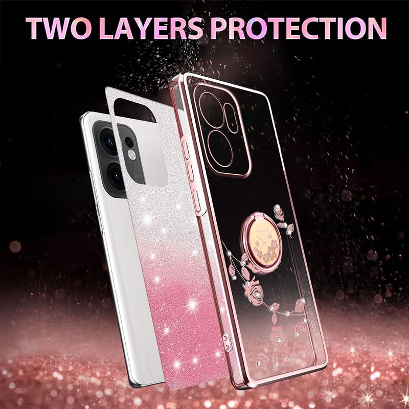 Cover for OPPO Reno 13F/ Reno 13 F Phone Case Women And Girls, Luxurious Electroplated Shiny Flower Shockproof Phone Case With Ring Frame