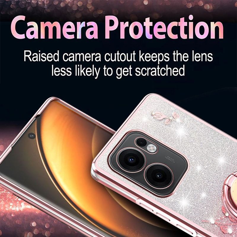 Cover for OPPO Reno 13F/ Reno 13 F Phone Case Women And Girls, Luxurious Electroplated Shiny Flower Shockproof Phone Case With Ring Frame