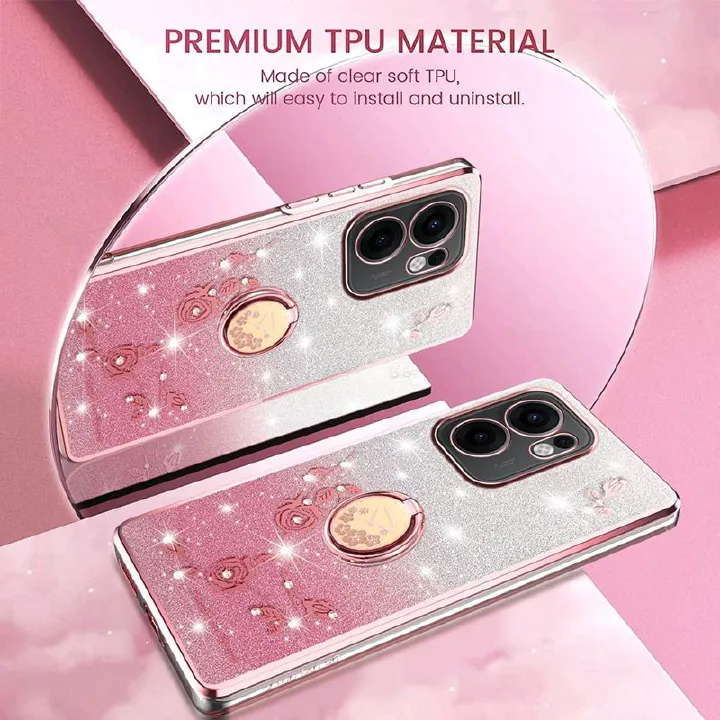 Cover for OPPO Reno 13F/ Reno 13 F Phone Case Women And Girls, Luxurious Electroplated Shiny Flower Shockproof Phone Case With Ring Frame