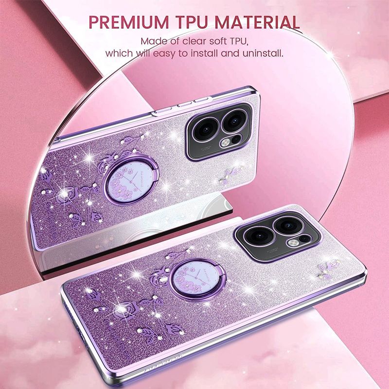 Cover for OPPO Reno 13F/ Reno 13 F Phone Case Women And Girls, Luxurious Electroplated Shiny Flower Shockproof Phone Case With Ring Frame