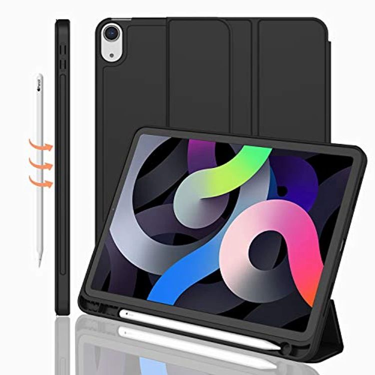 Cover For Apple iPad Air4 10.9" inch 2020/ iPad Air5 10.9" inch (2022) Equipped With Pen Holder, three fold stand intelligent protective case, soft TPU back, automatic wake-up/sleep