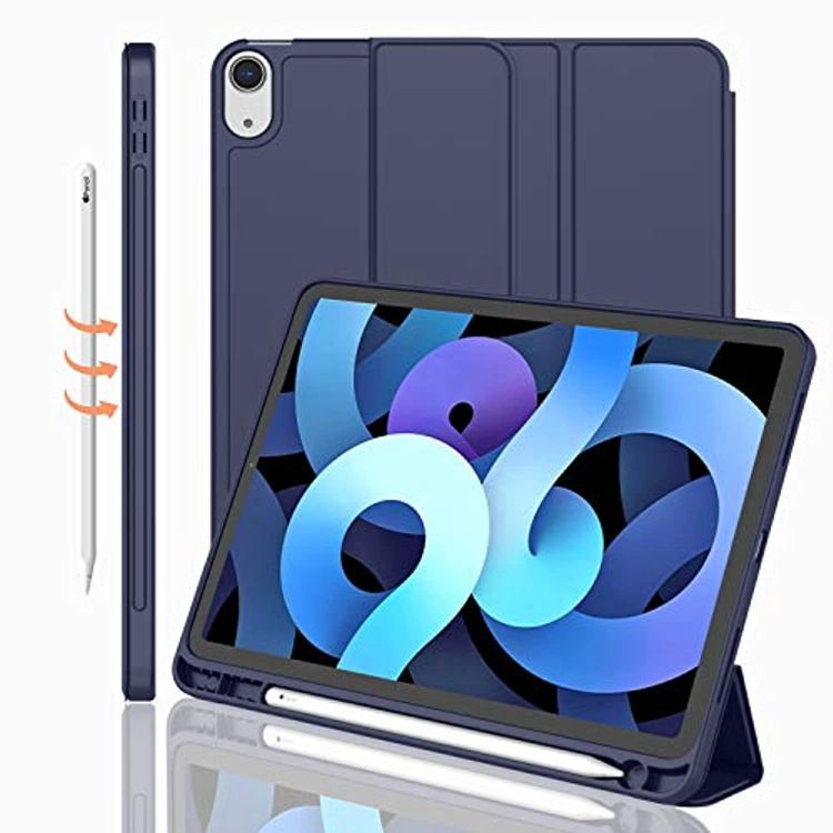 Cover For Apple iPad Air4 10.9" inch 2020/ iPad Air5 10.9" inch (2022) Equipped With Pen Holder, three fold stand intelligent protective case, soft TPU back, automatic wake-up/sleep