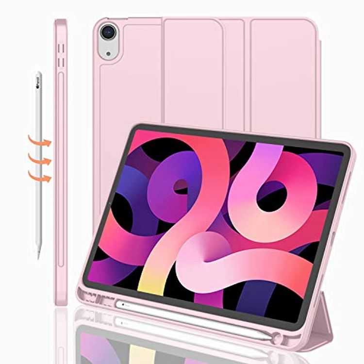 Cover For Apple iPad Air4 10.9" inch 2020/ iPad Air5 10.9" inch (2022) Equipped With Pen Holder, three fold stand intelligent protective case, soft TPU back, automatic wake-up/sleep