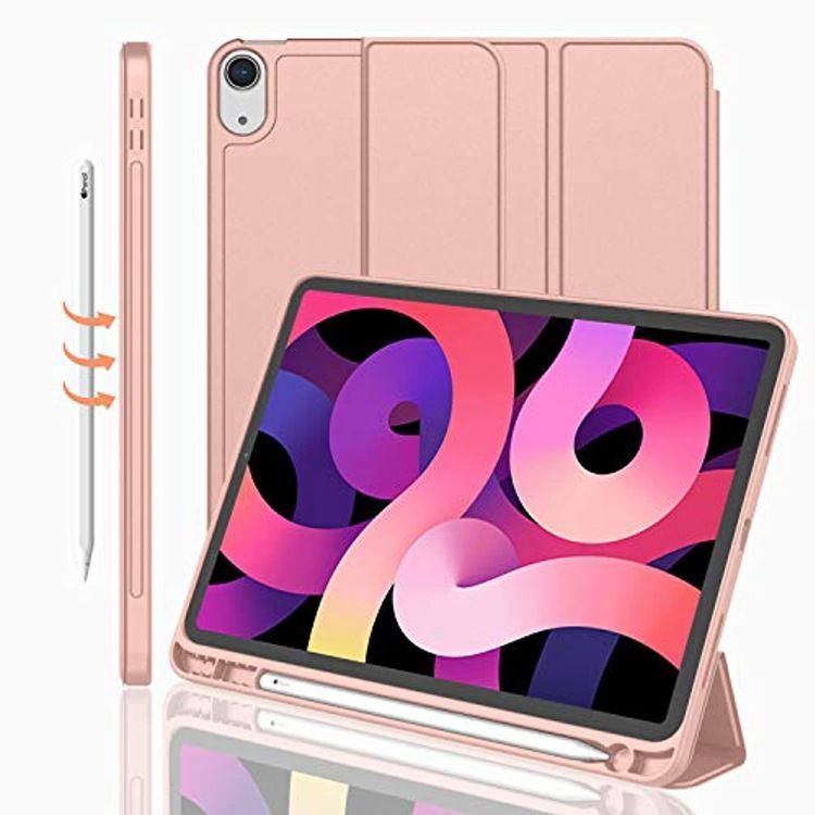 Cover For Apple iPad Air4 10.9" inch 2020/ iPad Air5 10.9" inch (2022) Equipped With Pen Holder, three fold stand intelligent protective case, soft TPU back, automatic wake-up/sleep