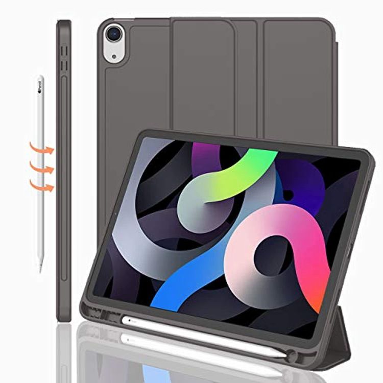 Cover For Apple iPad Air4 10.9" inch 2020/ iPad Air5 10.9" inch (2022) Equipped With Pen Holder, three fold stand intelligent protective case, soft TPU back, automatic wake-up/sleep