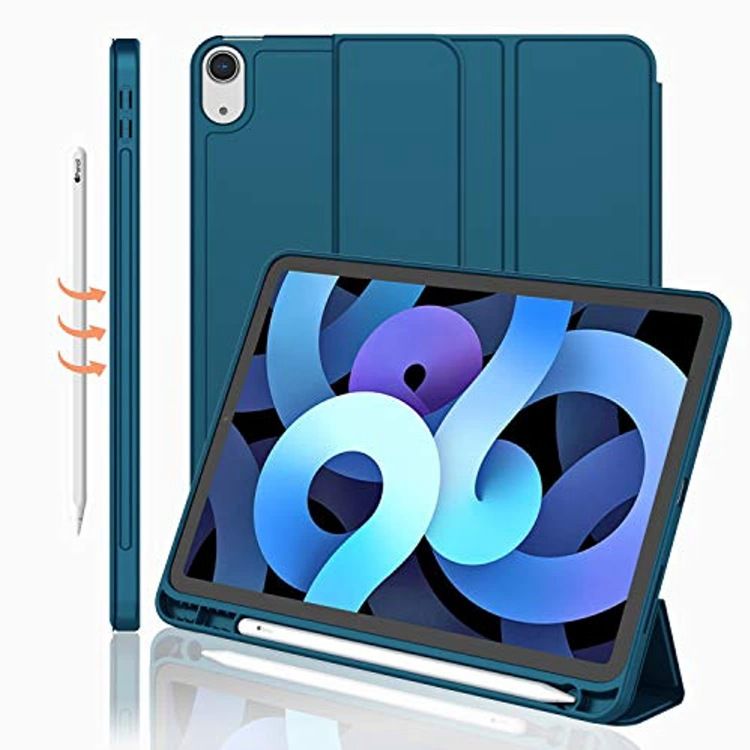 Cover For Apple iPad Air4 10.9" inch 2020/ iPad Air5 10.9" inch (2022) Equipped With Pen Holder, three fold stand intelligent protective case, soft TPU back, automatic wake-up/sleep