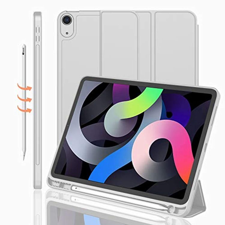 Cover For Apple iPad Air4 10.9" inch 2020/ iPad Air5 10.9" inch (2022) Equipped With Pen Holder, three fold stand intelligent protective case, soft TPU back, automatic wake-up/sleep